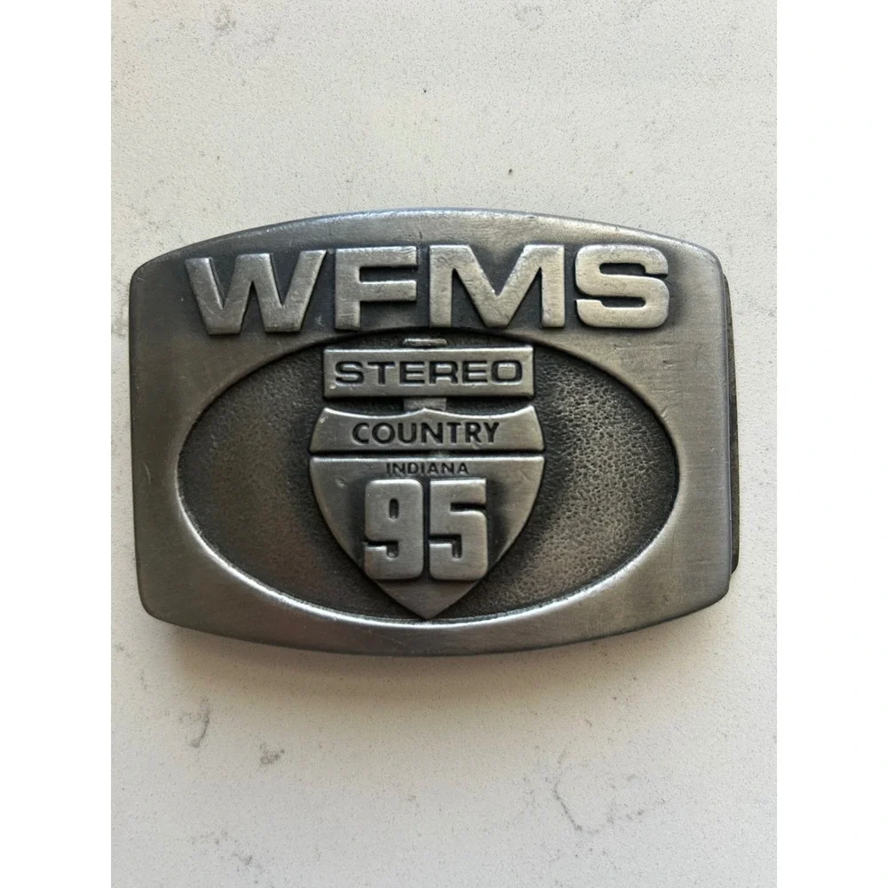 Vintage WFMS 95 Stereo Country‎ Radio Station Belt Buckle W.E. Stineburg Studio